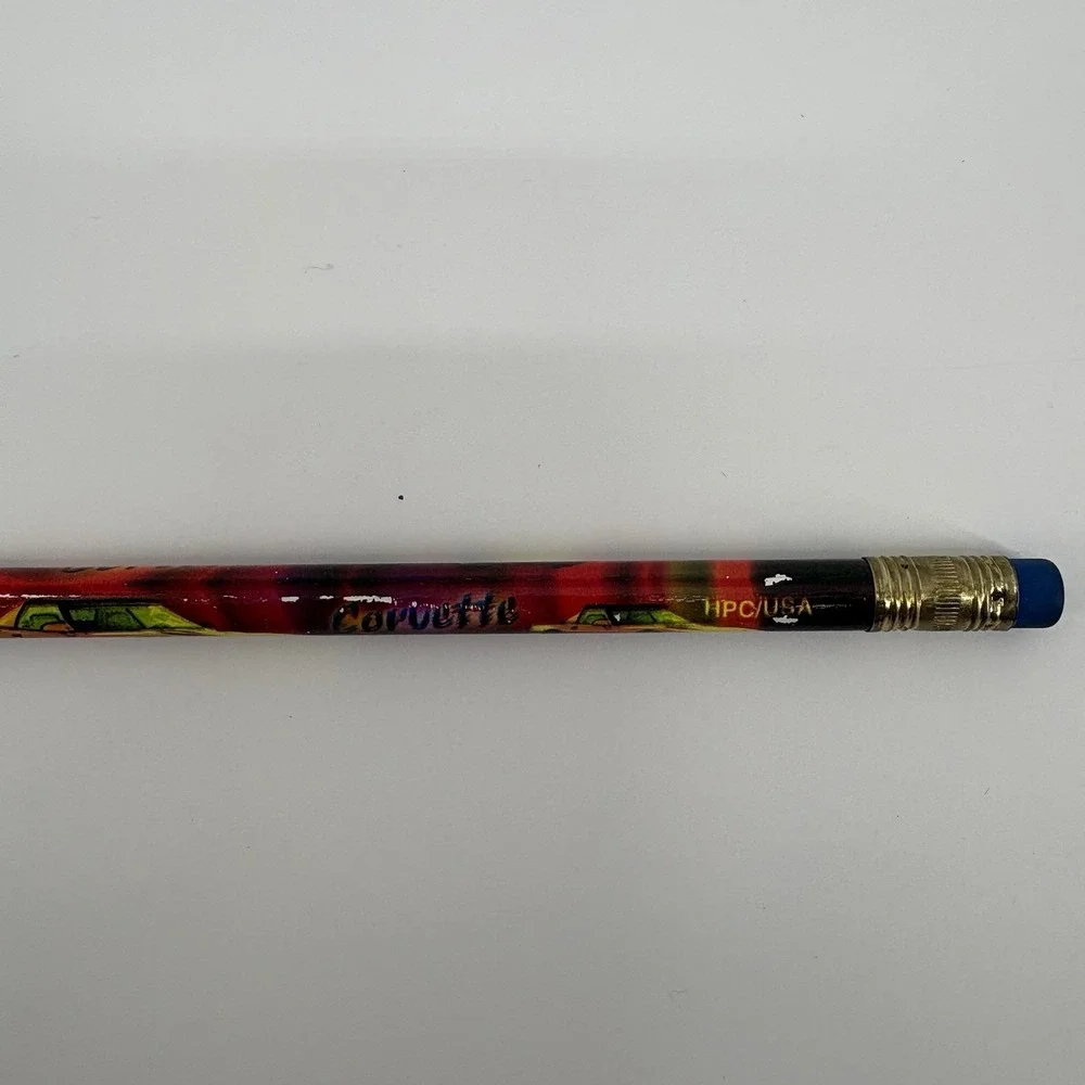 Lot Of 2 Vintage Made In USA Car Pencils Unsharpened Corvette And Sports Car